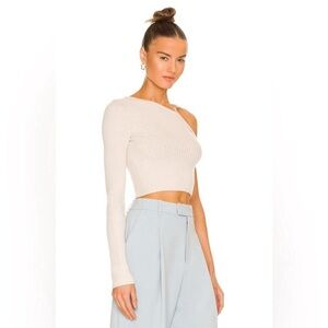 Revolve Shae One Sleeve Twist Sweater Silk Ivory Womens Size Large New NWT